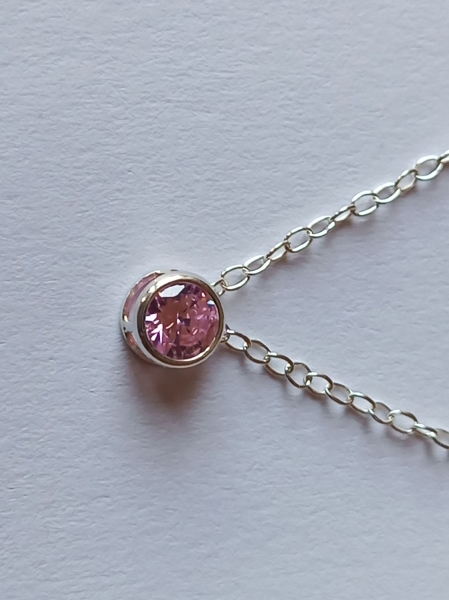 silver chain with 5 mm pink zirconia pendant-anchor chain 45 cm--